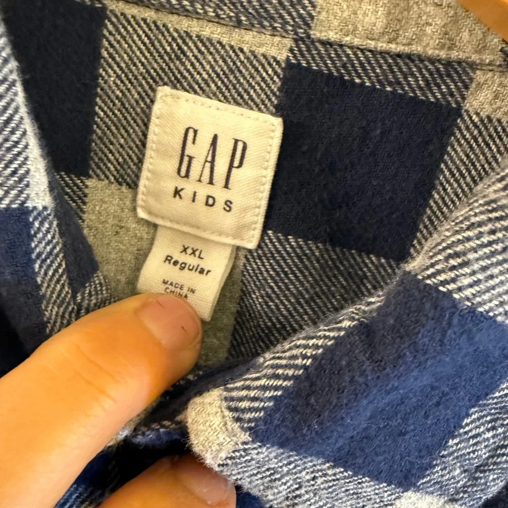 GAP Kids Boys Plaid Long Sleeve Button‎ Down Shirt XXL Regular Blue Grey